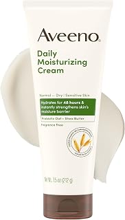 Aveeno Daily Moisturizing Cream Face, Hand, Body Moisturizer with Prebiotic Oat & Shea Butter, for Normal to Dry or Sensitive Skin, Hydrates for 48 Hours, Fragrance-Free & Non-Comedogenic, 7.5 Fl Oz