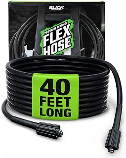 Slick Products Pressure Washer Flex Hose, 40 Ft | Ultra-Flexible No-Kink High Pressure Hose, Lightweight Tangle-Free Design, Leak-Resistant Fittings