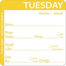 HUBERT Tuesday Labels Yellow Flex-Temp Repositional Day of The Week Labels Tuesday - 2" Square, 500 Per Roll