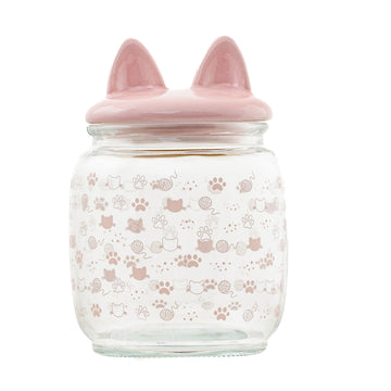 Cat Ears Pet Treat Canister by 10 Strawberry Street – Small, 32.0 fluid_ounces, Glass, Pink, Model NEW-80-15-003DS