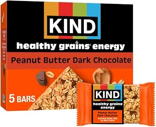 KIND Healthy Grains Energy Bars, Peanut Butter Dark Chocolate, Gluten Free, Healthy Snacks, 18g Whole Grains, 5 Count