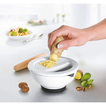 Porcelain Mortar with Grater Suri by GEFU – 14 x 14 x 6.5 cm, Ceramic, White, Model GF35340