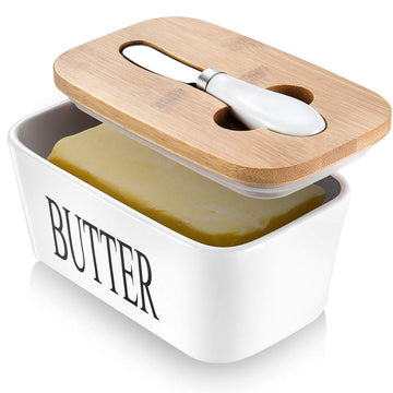 Aisbugur Ceramic Butter Dish with Knife, White, 1 Pack