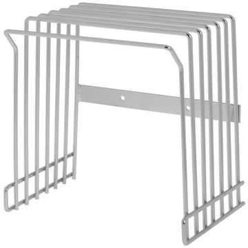Metal Wire Wall Mount Cutting Board Rack - 9 1/2"L x 7 3/8"D x 10 1/2"H by HUBERT – 9.5 x 7.375 x 10.5 inches, Stainless Steel, Silver, Model WCH0402