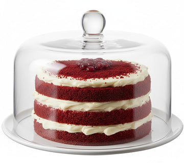 Glownary Clear Glass Round Cake Cover with Handle – 9.5 x 7 Inches, Dome Style, Countertop Display for Bakeries, Diners, Buffets
