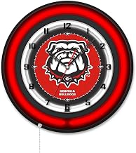 Holland Bar Stool Clk19BKGA-Dog NCAA 19 in. Dia. University of Georgia Bulldog Double Neon Wall Clock Black