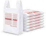 White Thank You Plastic T-Shirt Bags, Medium 1/8 Size Grocery & Retail Carryout Bags, Durable Reusable Shopping Bags, 17 x 10 x 6 in, 16 Micron (5000)