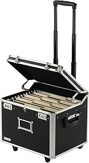 Vaultz Portable File Box with Handle - Dual Lock File Boxes with Lids, Letter & Legal-Size Hanging Folders, Laptop Sleeve - HIPAA Compliant Portable Safe Storage Box, 14.5" x 17.5" x 15.5" | Fits letter and legal hanging folders, includes a laptop sleeve, lid keeps contents secure, measures 14.5x17.5x15.5 in