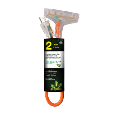 GoGreen Power () 12/3 2' 3-Outlet Heavy Duty Extension Cord by Power By GoGreen – 2 ft, copper, Orange, Model GG-15302