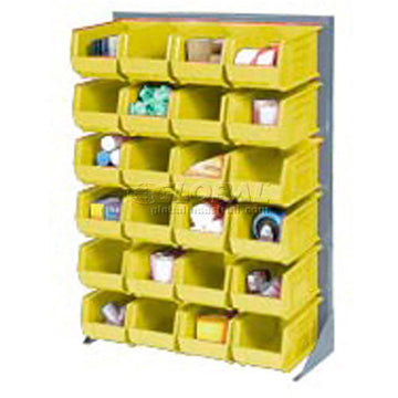 Louvered Bin Rack with (24) Yellow Stacking Bins by Global Industrial – Alloy Steel, Grey, Model 500163YL