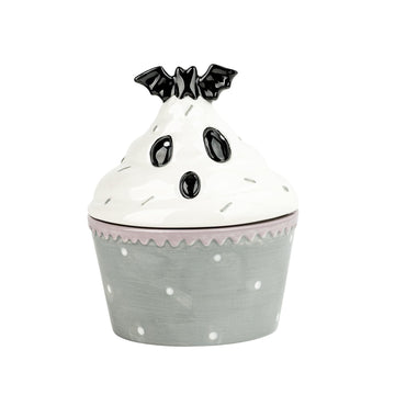 Bat Cupcake Canister by 10 Strawberry Street – Small, 9.0 fluid_ounces, Dolomite, Grey & White, Model DS-BTC-29-30-002