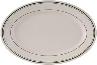 Tuxton China TGB-014 Platter, 12-5/8" x 8-3/4", Oval, Wide Rim, Rolled Edge, Microwave and Dishwasher Safe, Oven Proof, Fully Vitrified, Ceramic, Green Bay, Pack of 12
