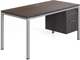 Boss Office Products Simple System Single Desk with Pedestal, 48" x 24", Driftwood