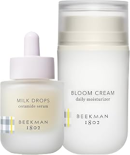 Beekman 1802 Milk Drops Ceramide Face Serum (0.95 oz) + Bloom Cream Daily Face Moisturizer (1.69 oz) - Good for Sensitive Skin - Cruelty Free