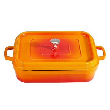 G.E.T. Heiss Energy-Efficient Cast Aluminum Roaster Pan with Lid by GET – 5 Quart, Aluminum, Orange, Model CA-010-O/BK