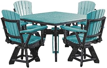 American Furniture Classics Model DS130ARB-K Five Piece Square Dining Height Dining Set in Aruba Blue with a Black Base, Made in the USA