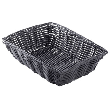 Black 9" x 6" Rectangular Woven Plastic Basket - Dozen by Tablecraft – 9" x 6", Polypropylene, Black, Pack of 12, Model 2472