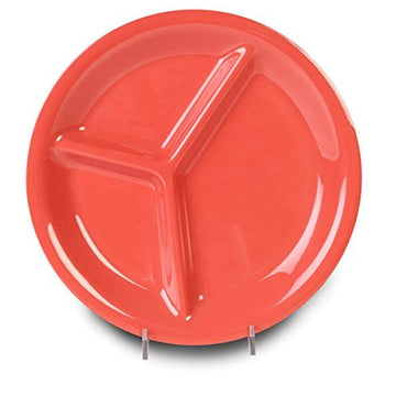 Mile Stone Three Compartment Plate by Yanco – Medium, Melamine, Orange Red, Pack of 24, Model MS-710RD