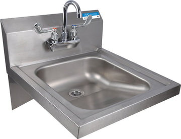 BK Resources Wall Mounted Stainless Steel ADA Compliant Hand Sink with 3.5" Gooseneck Splash Mount Faucet – Stainless Steel, Model BKHS-ADA-S-P-G