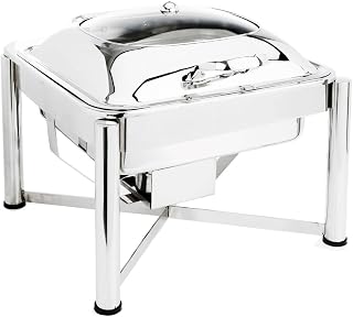 Eastern Tabletop 3954GS Induction Chafer - 6 Quart, Square, Stainless Steel with Hinged Glass Dome Cover Lid Chafing Dish - Attractive Design, Perfect for Weddings, Parties, and Buffets