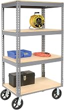 Global Industrial Easy Adjust Boltless 4 Shelf Truck, 60" L x 24" W x 68" H, Wood Shelves, Rubber Casters