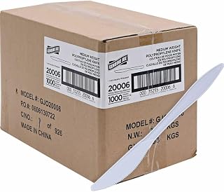 Genuine Joe Disposable Plastic Knife, Individually Wrapped, Medium-Weight, White, 1000 Count