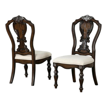 Dark Brown Upholstered Dining Side Chair Set of by Starlight Canyon Home – Solid Rubberwood, Oak Veneer, Engineered Wood, Fabric, Brown, Pack of 2