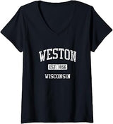 Womens Weston WI J04 Vintage Athletic Sports Design V-Neck T-Shirt