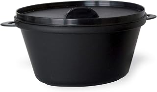 PacknWood 209MBCOC350 - Black Pot with Lid (Case of 144) - Recyclable Plastic Containers - Leak-Proof, Microwave-Safe - Black Plastic Containers for Food - (12 oz, 5.9" x 3.8" x 2.8")