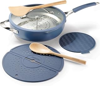 Tramontina All in One Plus Pan Set, 8 Pieces, Blue, Aluminium with Ceramic Non-Stick Coating, Diameter 30 cm, Stainless Steel Handle with Silicone, Suitable for Induction Cookers