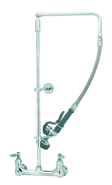 Pre-Rinse, Overhead Swivel Arm, Wall Mount Base, 8-Inch Centers, Wall Bracket and Ceramas by T&S Brass – Brass, Polished Chrome, Model B-0131-CR-B