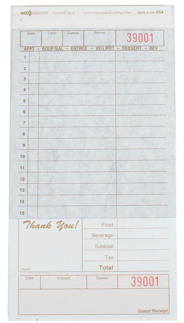 National Checking Company Carbon Backed Guest Check Board - 2 Part Tan by NCCO – Carbon, Pack of 2000, Model T4920SP
