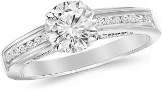 1.75 Carat 14K White Gold Channel Set Round GIA Certified Round Cut Diamond Engagement Ring (1.5 Ct D Color VS2 Clarity Center Stone)