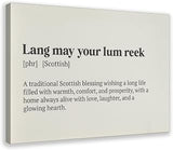 Lang May Your Lum Reek Print Scottish Blessing Wall Art Traditional Scots Phrase Scotland Quote Home Decor Meaningful Gift for Bar Canvas Wall Art Poster Print Gift Hanging Frame 24" L X 36" W