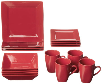 Nova Square 16 pc Dinnerware Set by 10 Strawberry Street – 16 PC, Stoneware, Red, Model NOVA-16SQ-RED