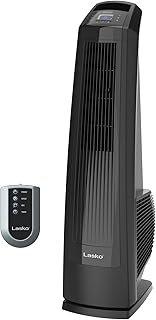 Lasko High Velocity Oscillating Tower Fan, 3 Powerful Speeds, Timer, Adjustable Directional Louvers, Remote Control, For Bedroom, Basement, Garage Use, Black, 35", U35122