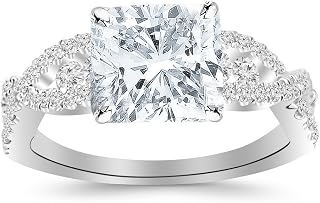 1.45 Ctw 14K White Gold Designer Twisting Eternity Channel Set Four Prong GIA Certified Diamond Engagement Ring Cushion Cut (0.95 Ct H Color SI2 Clarity Center Stone)