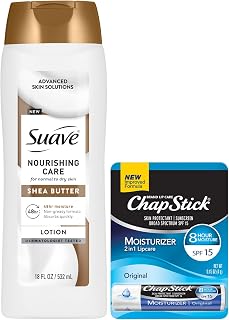 Suave Hand & Body Lotion, Nourishing Care with Shea Butter for Dry Skin, 48H Moisture + ChapStick 2-in-1 Lip Balm, Original, SPF15 Sun Protection