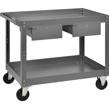 2 Shelf Deep Tray Steel Stock Cart by Global Industrial – 3"L x 24"W x 32"H, 14-Gauge Steel, Gray, Model 988846