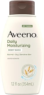 Aveeno Daily Moisturizing Body Wash with Soothing Oat, Creamy Shower Gel, Soap-Free and Dye-Free, Light Fragrance, 12 fl. oz (Pack of 4)
