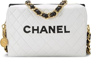 Chanel, Pre-loved White Lambskin Logo Camera Bag Large, Black