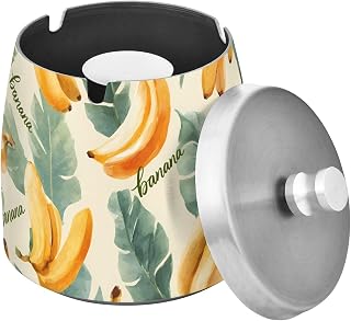 Banana Leaf Pattern Splash Ashtray with Lid, Outdoor Ashtrays for Patio