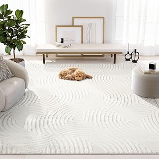Abani Neutral Cream Area Rug 8' x 10' for Living Room, Bedroom - Half-Moon Design - Durable & Easy to Clean