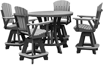 Gray 5-Piece Round Counter Dining Set, Heavy Duty Poly Seating for Deck and Patio