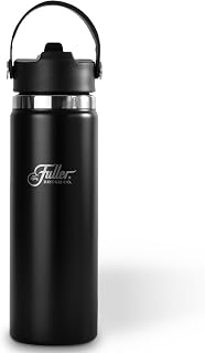 Fuller Brush Fuller Stainless Steel Water Bottle with Straw Lid – BPA-Free, Sweat-Proof, Leak-Proof Travel Mug – Double Wall Insulated for Hot & Cold Drinks – Carry Handle (Black, 20 Oz.)