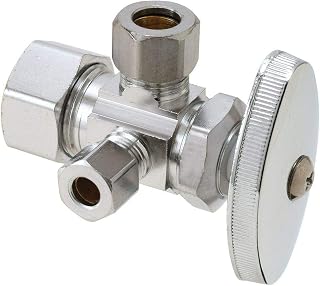 BrassCraft CR1900DVX C 1/2" Nom Comp x 3/8" O.D. Comp x 1/4" O.D. Comp Dual Outlet Dual Shut-Off Brass Multi-Turn Angle Valve