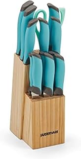 Farberware Soft Grip Cutlery Knife Block Set, 14-Piece, Aqua and Gray