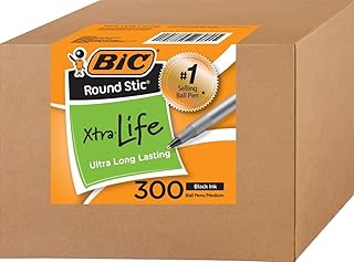 BIC Round Stic Xtra Life Ballpoint Pens, 1mm, Black Ink Pens, 300 Pack