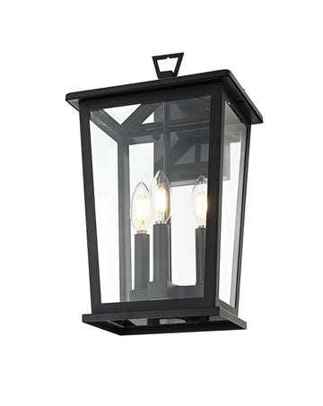 Berks Three Light Outdoor Wall Sconce Black by Lighting Design – Iron, Black, Model OD333W16BK