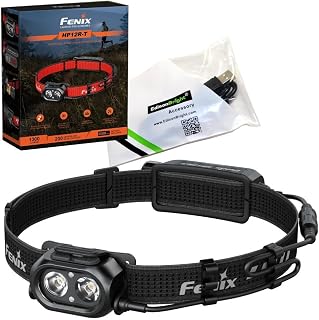 Fenix HP12R-T USB-C Rechargeable 1300 Lumen White/red LED Trail Running headlamp with EdisonBright USB Charging Cable (Black)